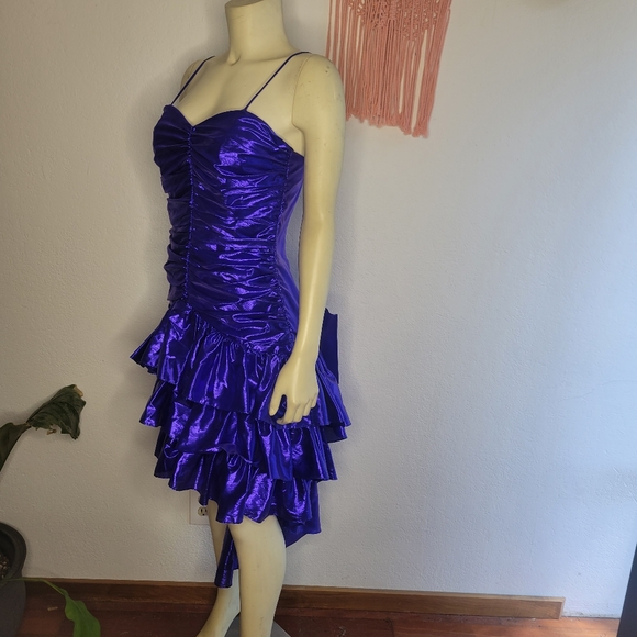 Vintage 80s Purple Lame Party Dress - Picture 2 of 8